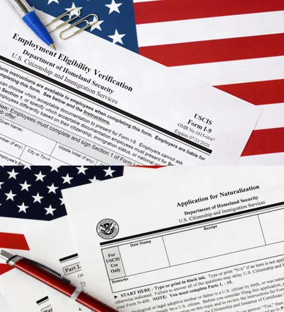 US Immigration Forms with American Flag